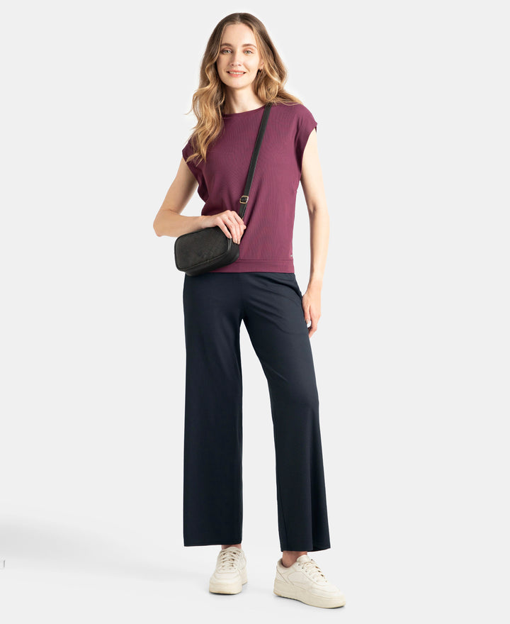 Microfiber Elastane Stretch Regular Fit Wide Leg Pants - Black