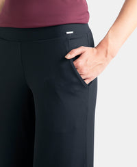 Microfiber Elastane Stretch Regular Fit Wide Leg Pants - Black
