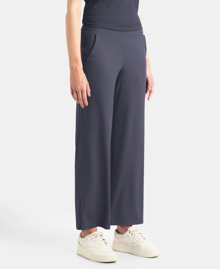 Microfiber Elastane Stretch Regular Fit Wide Leg Pants - Grey Stone