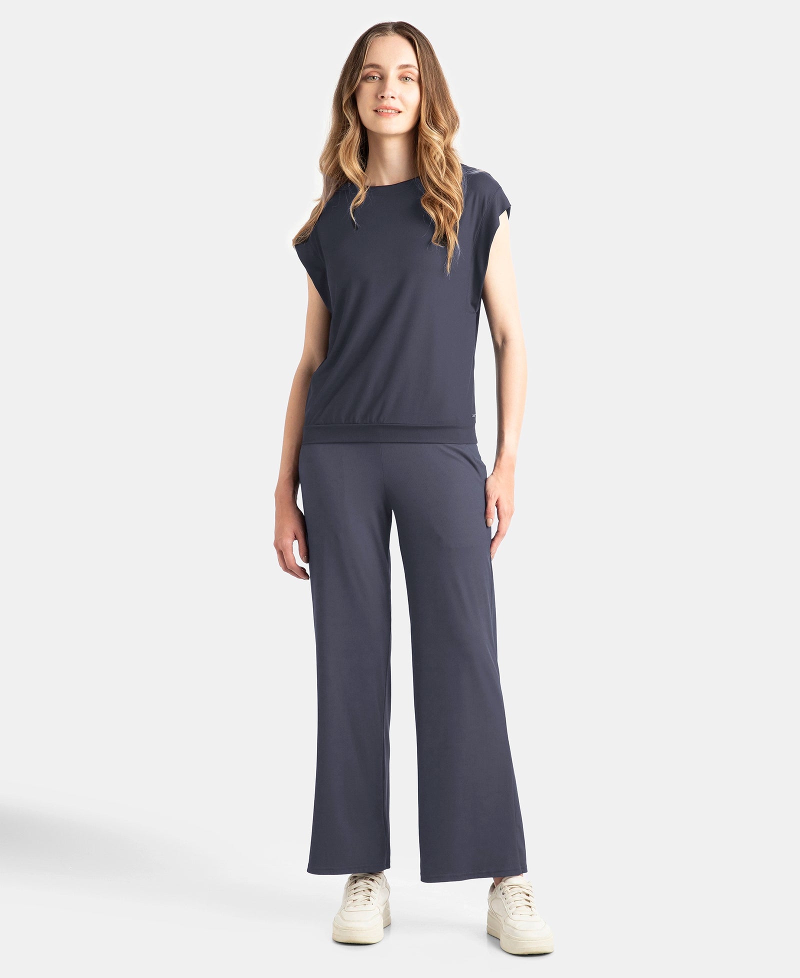 Microfiber Elastane Stretch Regular Fit Wide Leg Pants - Grey Stone