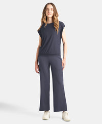 Microfiber Elastane Stretch Regular Fit Wide Leg Pants - Grey Stone