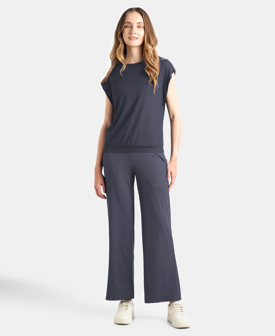 Microfiber Elastane Stretch Regular Fit Wide Leg Pants - Grey Stone