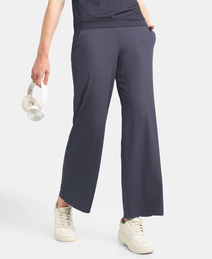 Microfiber Elastane Stretch Regular Fit Wide Leg Pants - Grey Stone