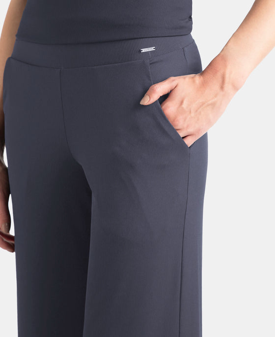 Microfiber Elastane Stretch Regular Fit Wide Leg Pants - Grey Stone