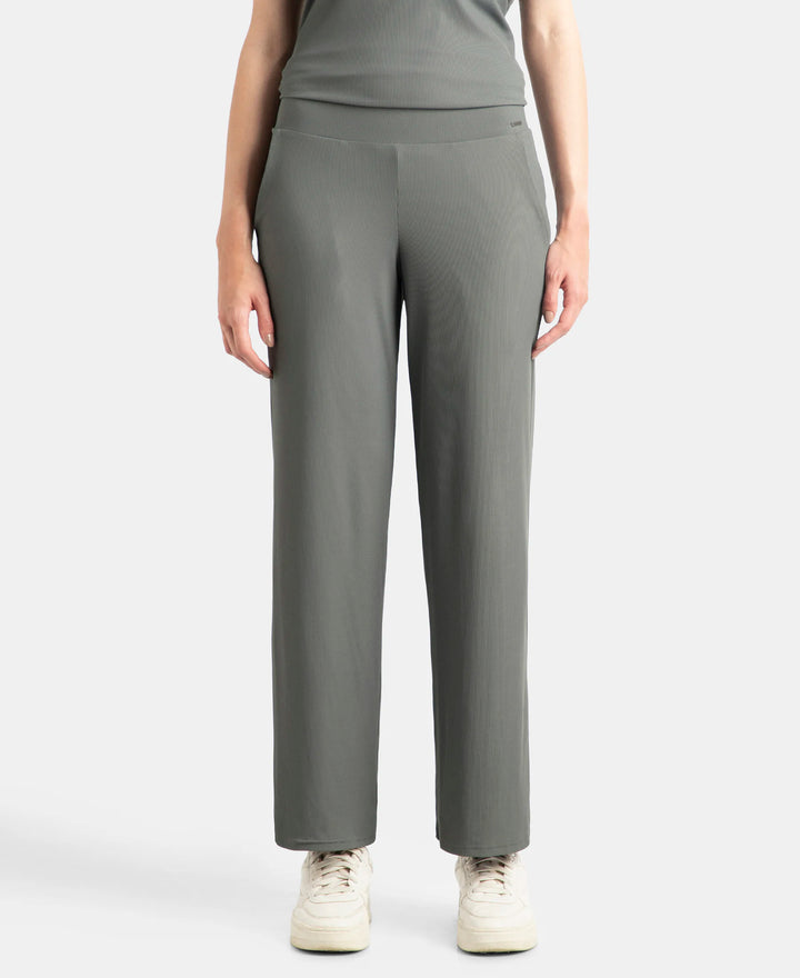 Microfiber Elastane Stretch Regular Fit Wide Leg Pants - Gun Metal