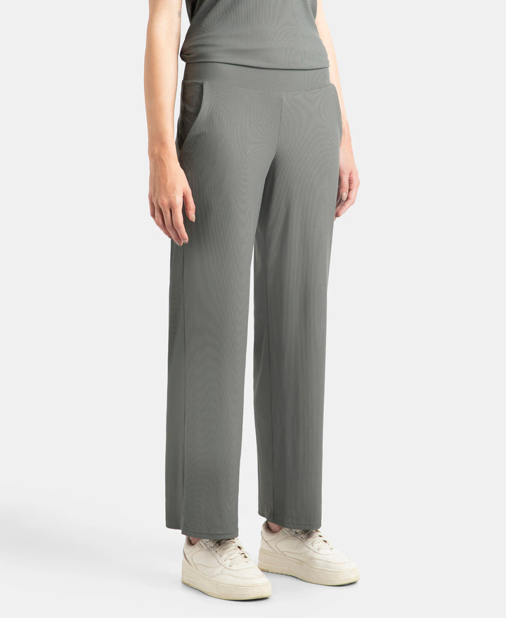 Microfiber Elastane Stretch Regular Fit Wide Leg Pants - Gun Metal