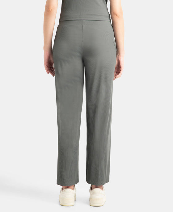 Microfiber Elastane Stretch Regular Fit Wide Leg Pants - Gun Metal