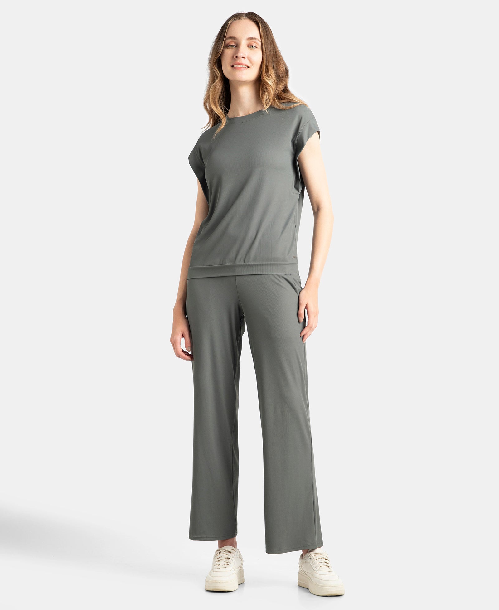 Microfiber Elastane Stretch Regular Fit Wide Leg Pants - Gun Metal