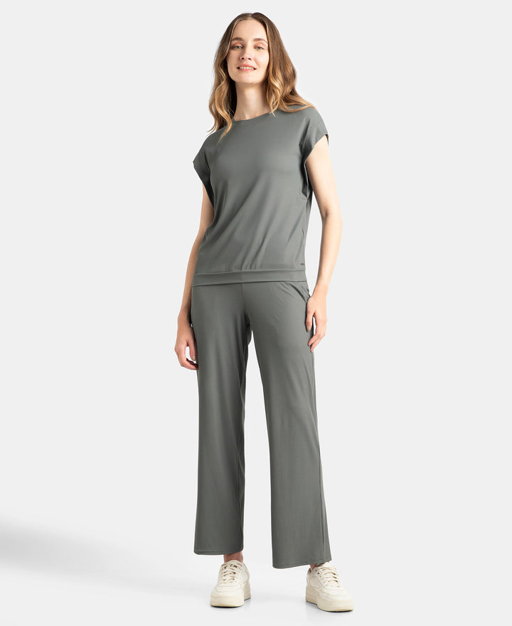 Microfiber Elastane Stretch Regular Fit Wide Leg Pants - Gun Metal
