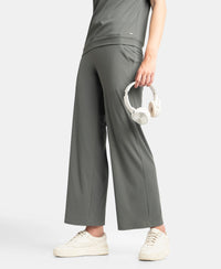 Microfiber Elastane Stretch Regular Fit Wide Leg Pants - Gun Metal