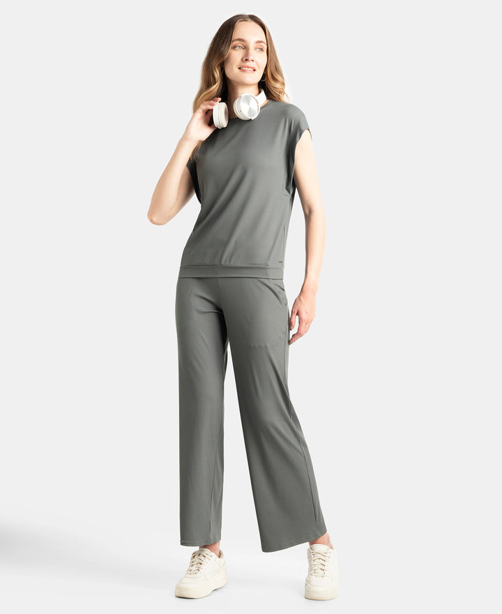 Microfiber Elastane Stretch Regular Fit Wide Leg Pants - Gun Metal