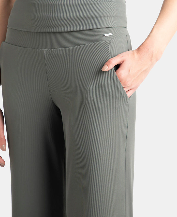 Microfiber Elastane Stretch Regular Fit Wide Leg Pants - Gun Metal