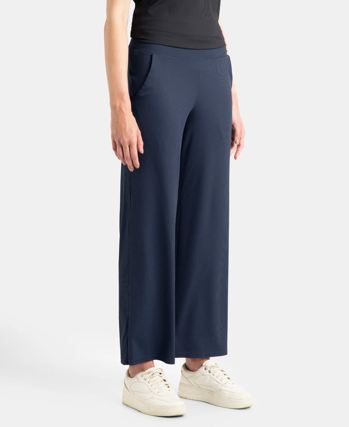 Microfiber Elastane Stretch Regular Fit Wide Leg Pants - Mid Night Navy