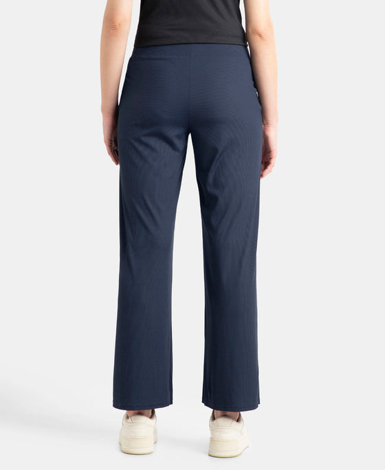 Microfiber Elastane Stretch Regular Fit Wide Leg Pants - Mid Night Navy
