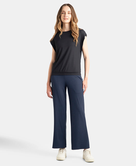 Microfiber Elastane Stretch Regular Fit Wide Leg Pants - Mid Night Navy