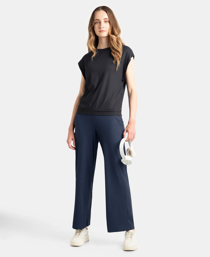 Microfiber Elastane Stretch Regular Fit Wide Leg Pants - Mid Night Navy