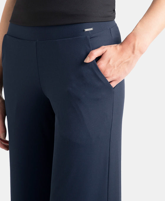 Microfiber Elastane Stretch Regular Fit Wide Leg Pants - Mid Night Navy