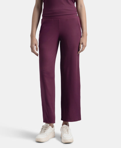 Microfiber Elastane Stretch Regular Fit Wide Leg Pants - Potent Purple