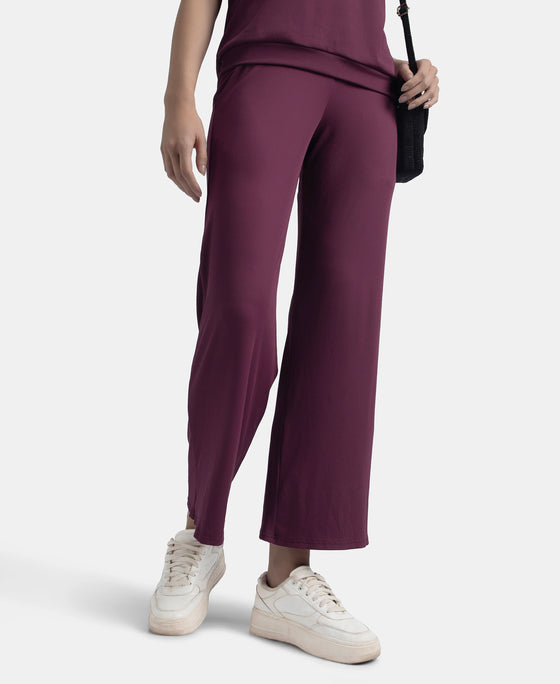 Microfiber Elastane Stretch Regular Fit Wide Leg Pants - Potent Purple