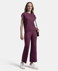 Microfiber Elastane Stretch Regular Fit Wide Leg Pants - Potent Purple