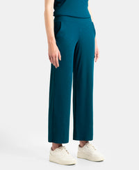 Microfiber Elastane Stretch Regular Fit Wide Leg Pants - Poseidon