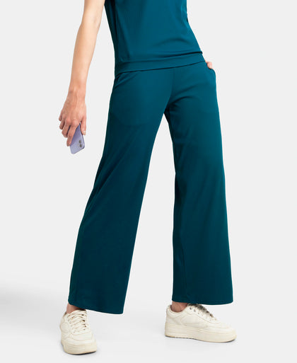 Microfiber Elastane Stretch Regular Fit Wide Leg Pants - Poseidon