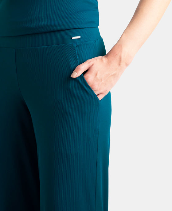 Microfiber Elastane Stretch Regular Fit Wide Leg Pants - Poseidon