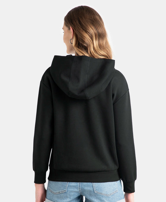Microfiber Cotton Blend Elastane Stretch Drop Shoulder Hoodie Sweatshirt - Black