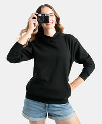 Microfiber Cotton Blend Elastane Stretch Drop Shoulder Hoodie Sweatshirt - Black