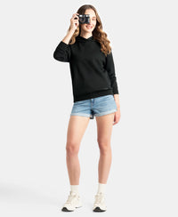 Microfiber Cotton Blend Elastane Stretch Drop Shoulder Hoodie Sweatshirt - Black