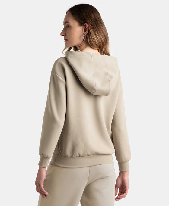 Microfiber Cotton Blend Elastane Stretch Drop Shoulder Hoodie Sweatshirt - Moon Rock