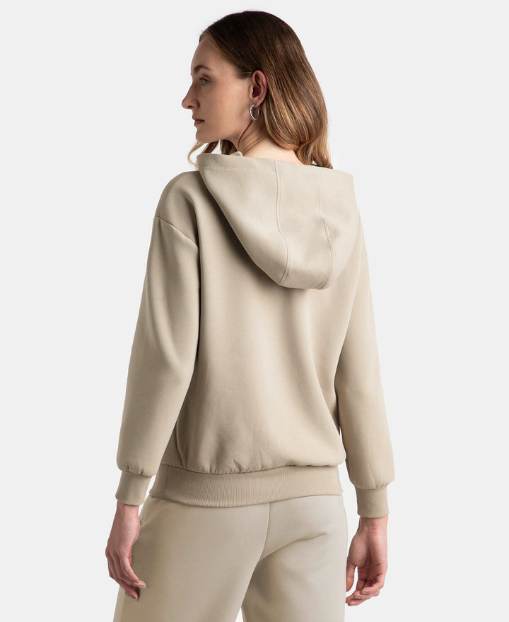 Microfiber Cotton Blend Elastane Stretch Drop Shoulder Hoodie Sweatshirt - Moon Rock