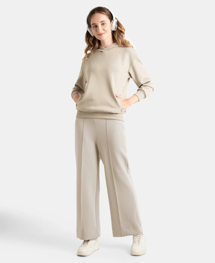 Microfiber Cotton Blend Elastane Stretch Drop Shoulder Hoodie Sweatshirt - Moon Rock