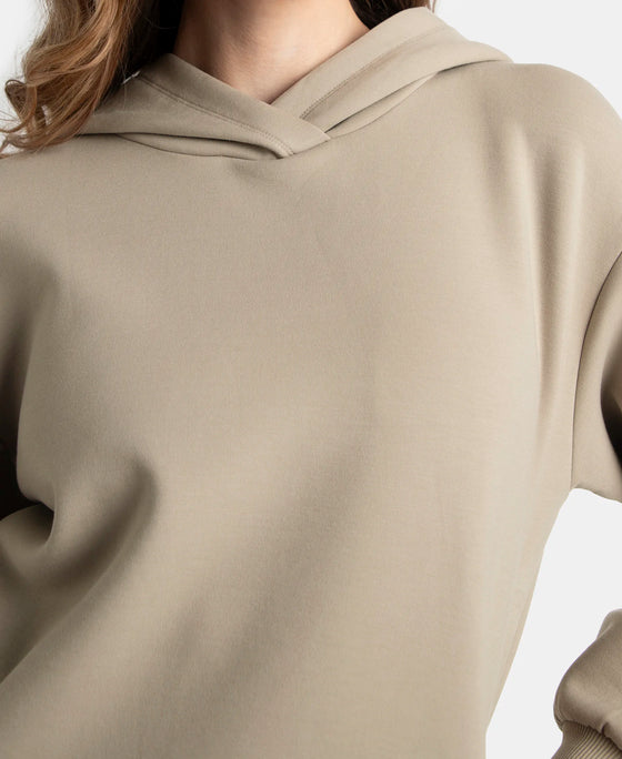 Microfiber Cotton Blend Elastane Stretch Drop Shoulder Hoodie Sweatshirt - Moon Rock