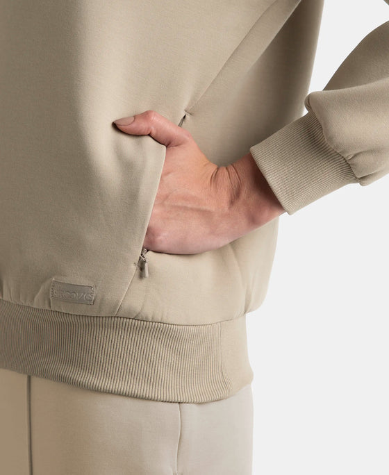 Microfiber Cotton Blend Elastane Stretch Drop Shoulder Hoodie Sweatshirt - Moon Rock