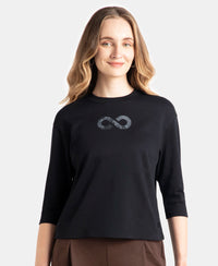 Super Combed Cotton Rich Three Quarter Sleeve Graphic Printed T-Shirt - Deep Black