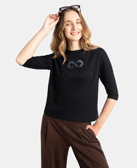 Super Combed Cotton Rich Three Quarter Sleeve Graphic Printed T-Shirt - Deep Black