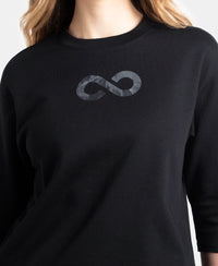 Super Combed Cotton Rich Three Quarter Sleeve Graphic Printed T-Shirt - Deep Black