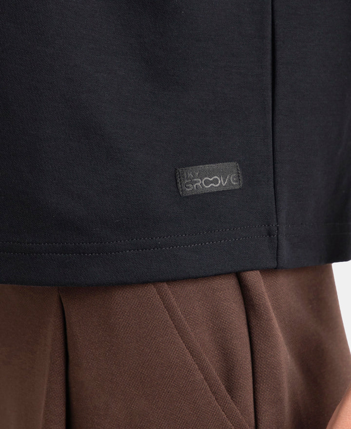 Super Combed Cotton Rich Three Quarter Sleeve Graphic Printed T-Shirt - Deep Black