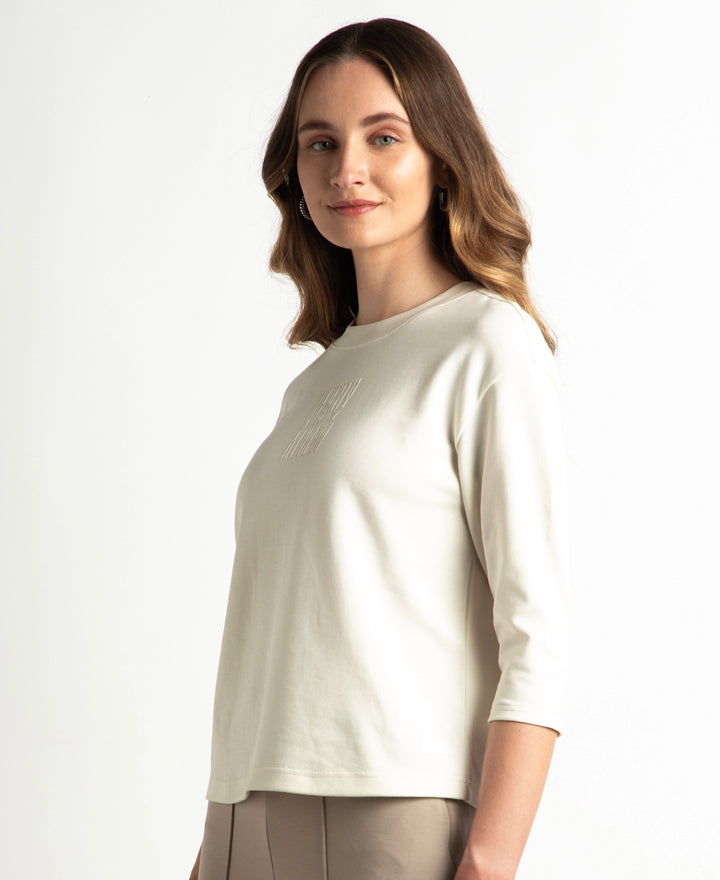 Super Combed Cotton Rich Three Quarter Sleeve Graphic Printed T-Shirt - Snow White