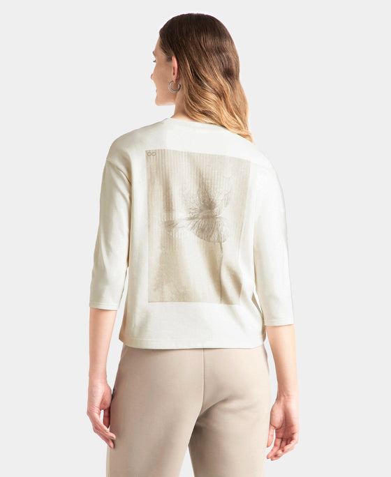 Super Combed Cotton Rich Three Quarter Sleeve Graphic Printed T-Shirt - Snow White