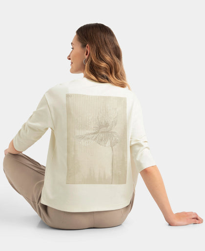 Super Combed Cotton Rich Three Quarter Sleeve Graphic Printed T-Shirt - Snow White