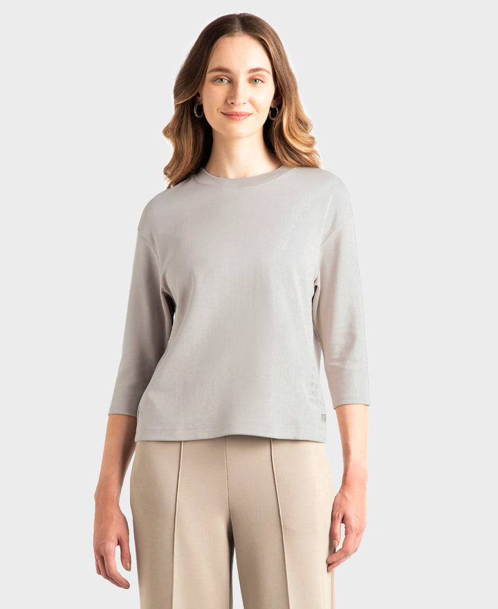 Super Combed Cotton Rich Three Quarter Sleeve Graphic Printed T-Shirt - Dove