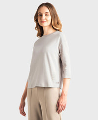 Super Combed Cotton Rich Three Quarter Sleeve Graphic Printed T-Shirt - Dove