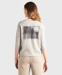 Super Combed Cotton Rich Three Quarter Sleeve Graphic Printed T-Shirt - Dove