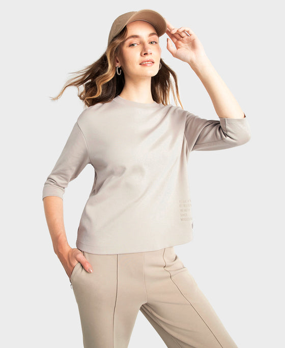 Super Combed Cotton Rich Three Quarter Sleeve Graphic Printed T-Shirt - Dove