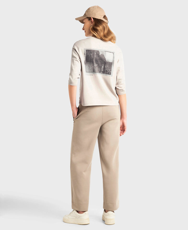 Super Combed Cotton Rich Three Quarter Sleeve Graphic Printed T-Shirt - Dove