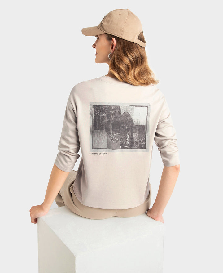 Super Combed Cotton Rich Three Quarter Sleeve Graphic Printed T-Shirt - Dove