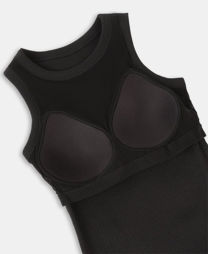 Super Combed Cotton Elastane Stretch Slim Fit Racerback Styled Tank Top - Black