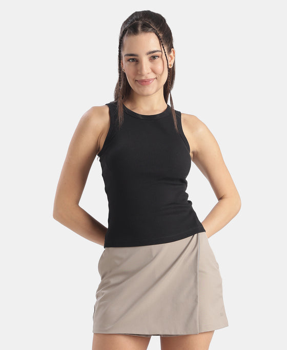 Super Combed Cotton Elastane Stretch Slim Fit Racerback Styled Tank Top - Black